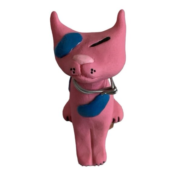 Vintage 1999 UDC Snooty Cat Pink Figurine Blue Spots 4" NWT Collectible - Picture 1 of 6